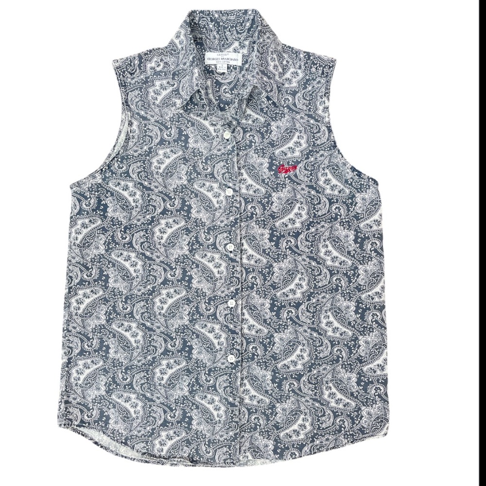 Vintage Guess Georges Marciano Paisley Sleeveless Button Down Shirt Y2K Small